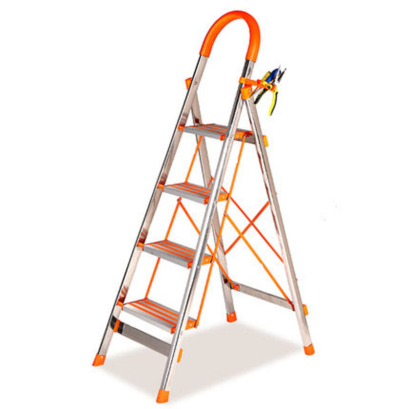 Stainless steel, household folding ladder made of thickened aluminum alloy, with anti-slip steps for indoor use