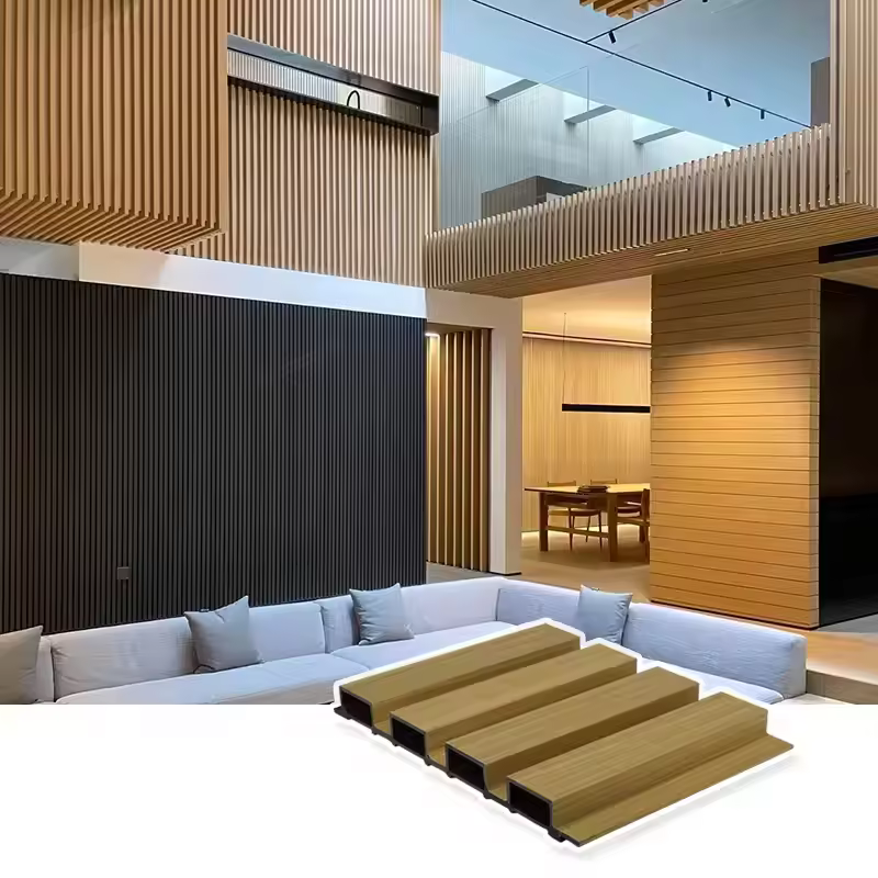 Factory direct sale wood texture indoor WPC groove wall panel interior decoration background wall partition board PVC