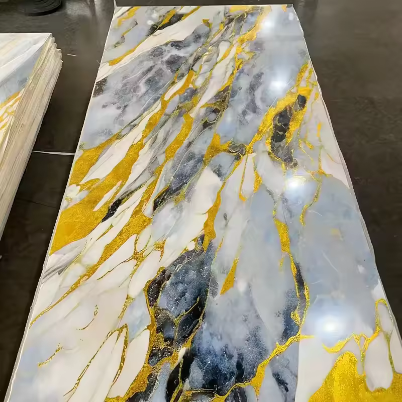 Fashionable PVC marble panels with UV coating.