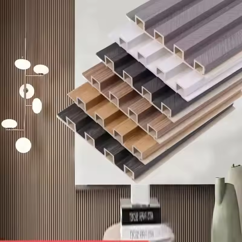 2025 New Customized Interior Decoration Wood Plastic Composite PVC Coating Cladding Grooved Wood Plastic Board