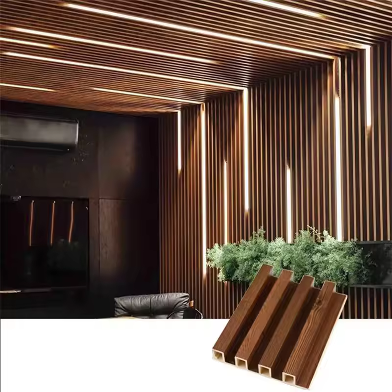 Wholesale Direct Sale Wood Grain Composite Laminate PVC Wall Panel WPC Grooved Ceiling