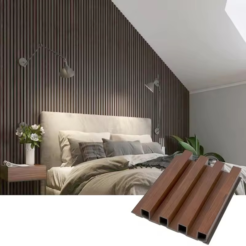 Paneles de pared de PVC laminado con veta de madera al por mayor, materiales de construcción decorativos para techos compuestos de WPC