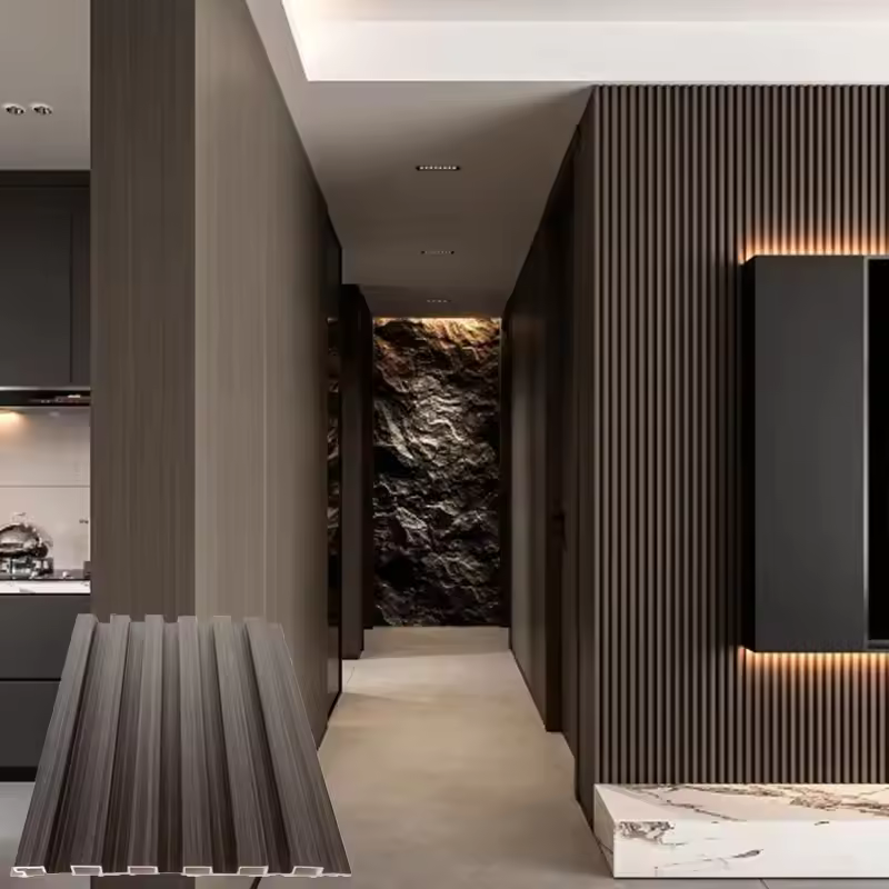 Environmentally friendly indoor WPC wall panels for residential buildings. Interior decoration with WPC wall panels.