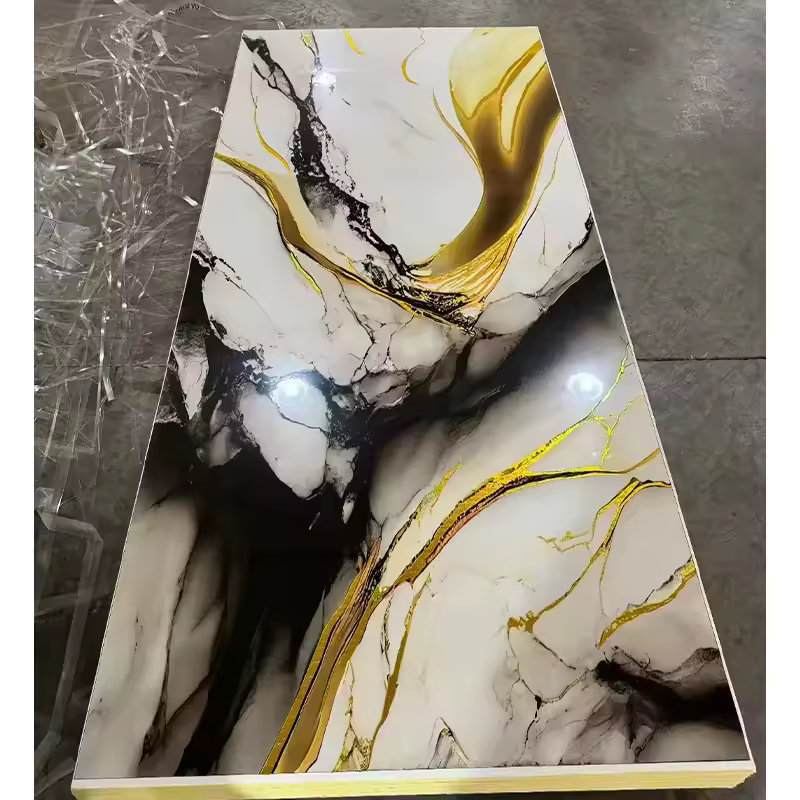 Factory wholesale price UV marble wall panel interior decoration bamboo charcoal fiberboard gold foil film bamboo wood veneer home decoration board