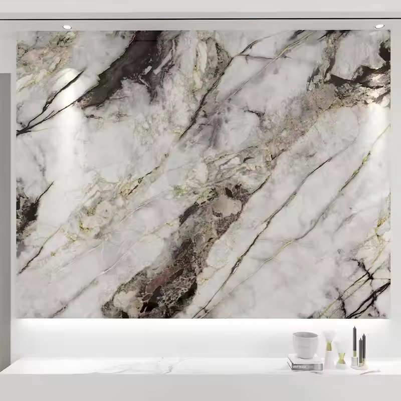 Modern UV marble slab light grey PVC coating suitable for hotel interior walls