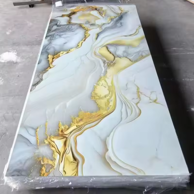 3mm High-Gloss Marble Particle PVC Wall Panel, Waterproof and Leak-Proof UV Marble Board for Wall Decoration