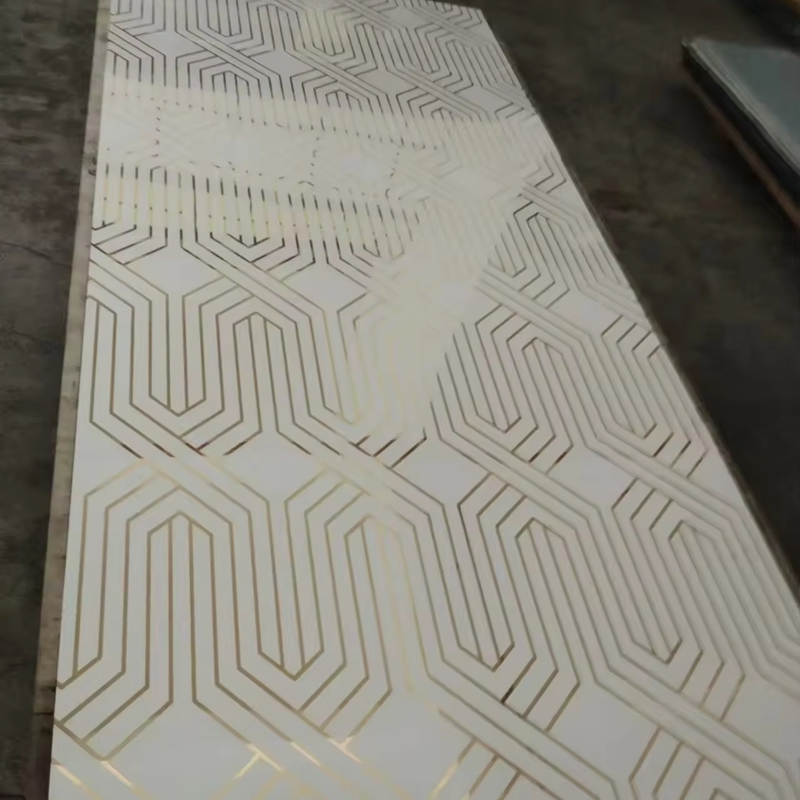 UV marble wall panel bent with gold line