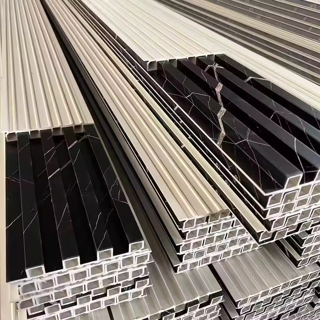 Quick-installed entrance TV grille background, PVC WPC panel for home decoration, grooved WPC panel for interior decoration