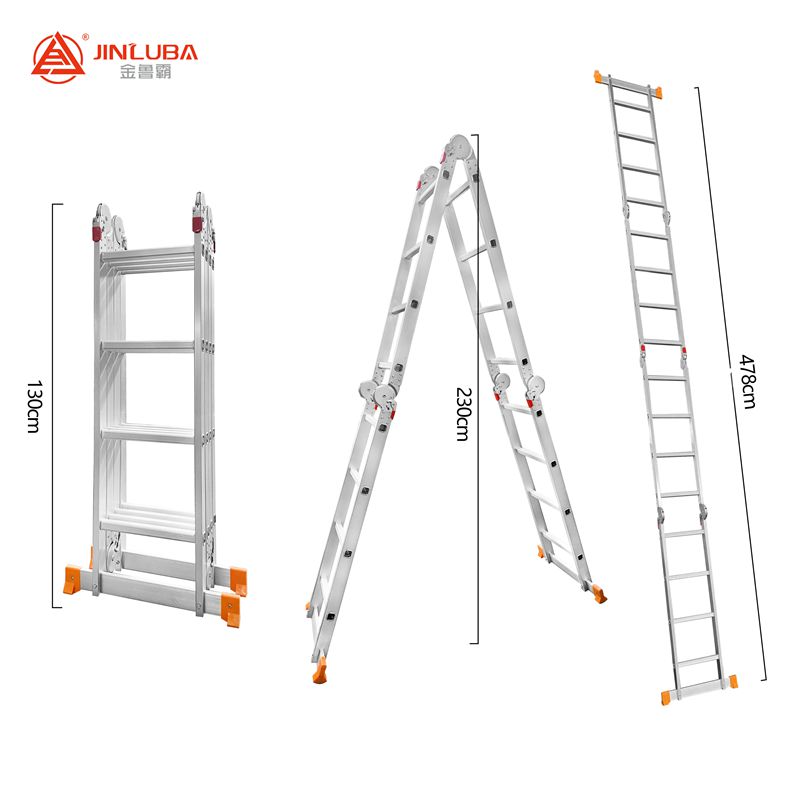 Export Factory 4-Section Multifunctional Folding Ladder, Reinforced Aluminum Alloy Portable A-Frame/Straight Ladder with Double Straight Hinges - Extra-Thick Versatile Three-Step Folding Ladder - A-Frame (1.75m Height) - Extension Ladder (3.58m Length)