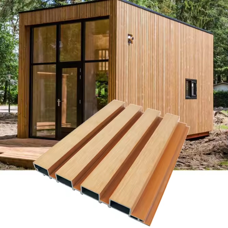 Paneles de revestimiento de pared exterior de WPC de alta calidad, material compuesto de madera y plástico impermeable para exteriores, revestimiento de ranuras/rejillas para paredes exteriores de casas.