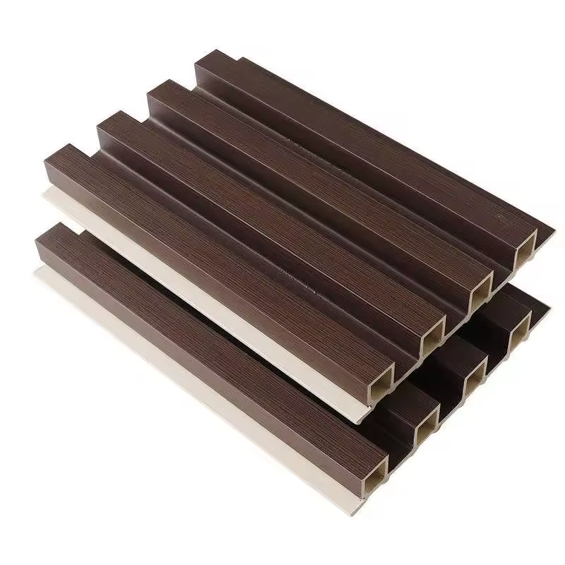 Factory hot selling pvc wall panel ecological wood grille dark commercial space wall