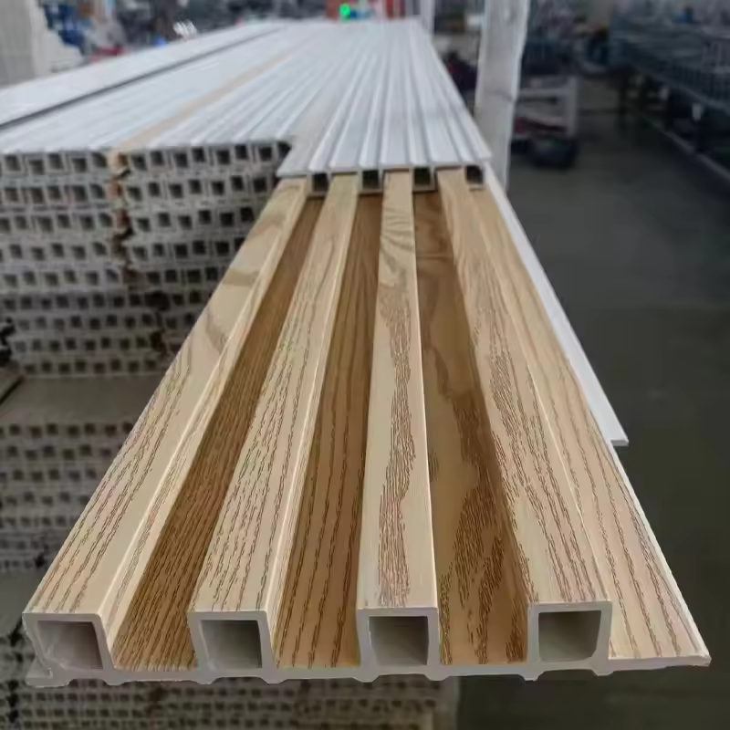 Waterproof Interior Decoration PVC Laminated Grooved Panel Cladding Wood Grain WPC Grooved Wall Panel
