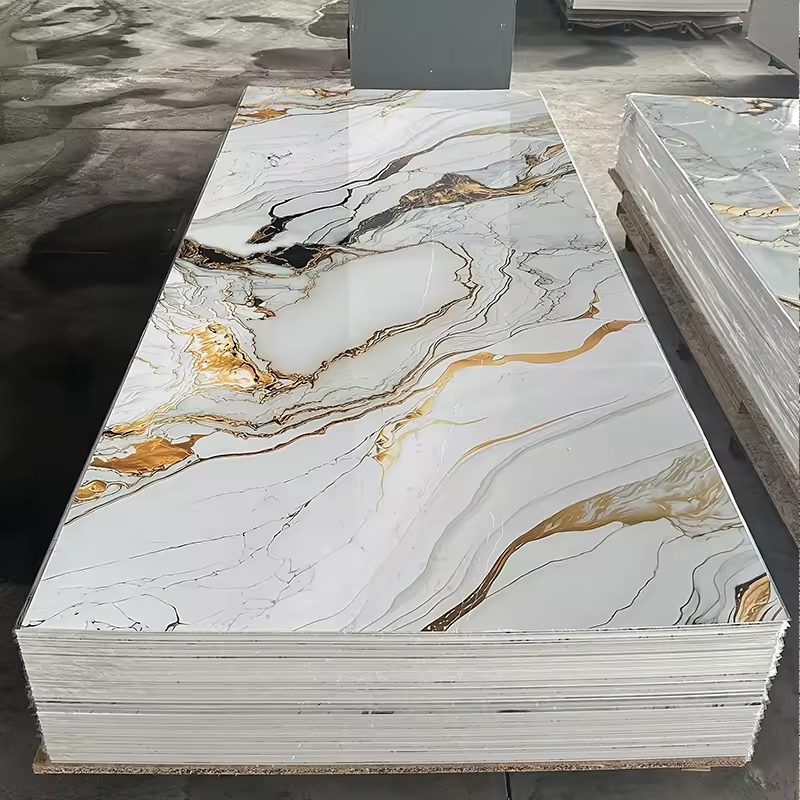 Hot selling high quality uv pvc marble sheet for floor modern gold plated color UV coated PVC sheet waterproof bathroom panels