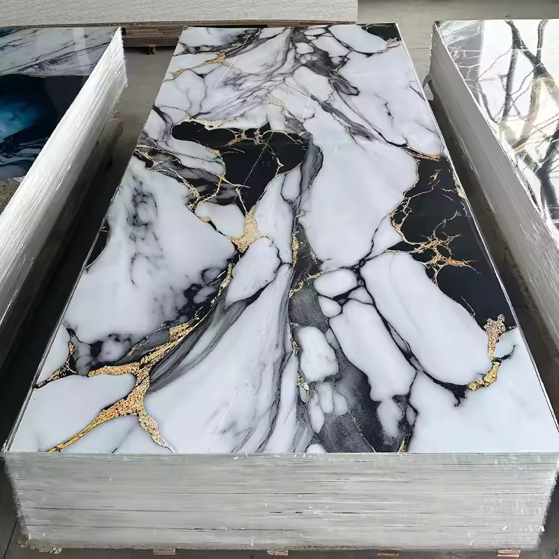 [Promotion] UV PVC marble flooring, modern gold-plated colored waterproof bathroom panels, bathroom building materials special price