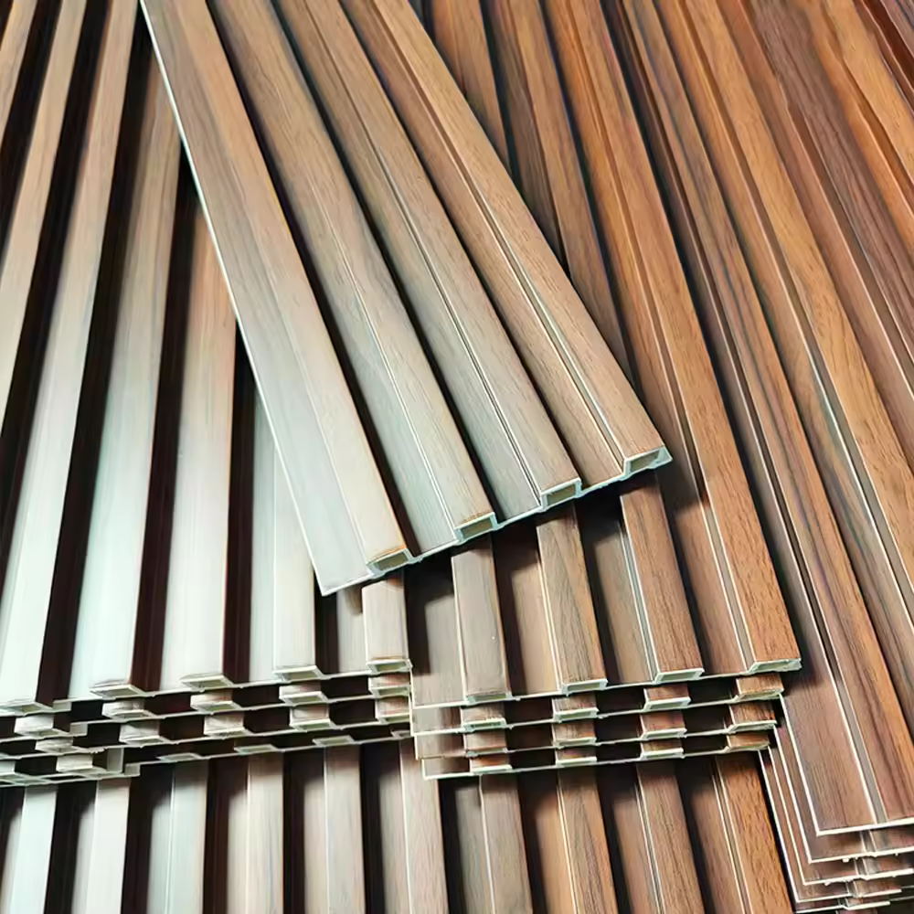 Modern groove wood plastic wall panels environmentally friendly paint-free WPC wall panels commercial space cladding