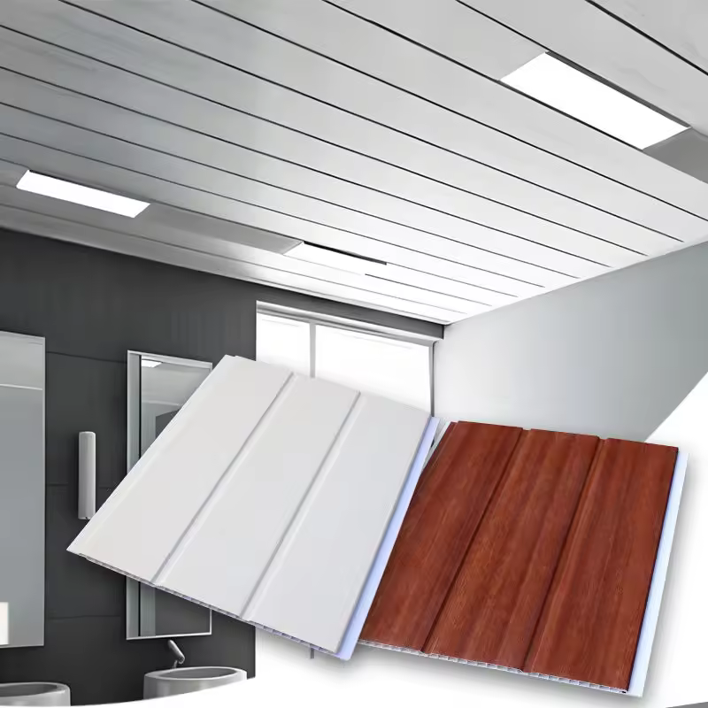 Best-selling custom PVC ceiling panel, environmentally friendly laminated ceiling tile, waterproof, fireproof, decorative interior PVC wood ceiling