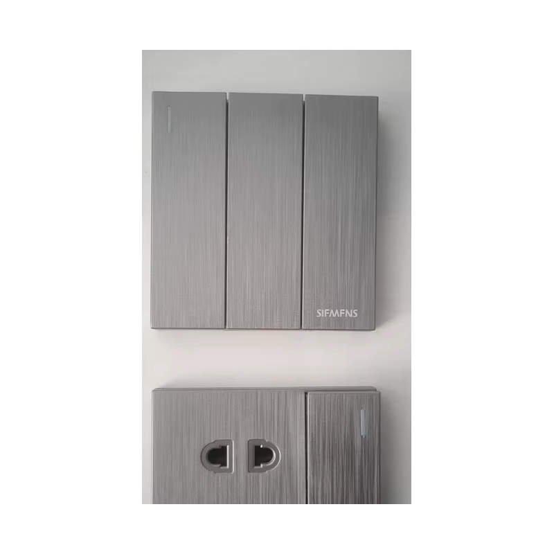  Brushed Grey 86-Type Switch and Socket Panel Triple 2-Way Switch with 5-Pin Socket for Modern Interiors