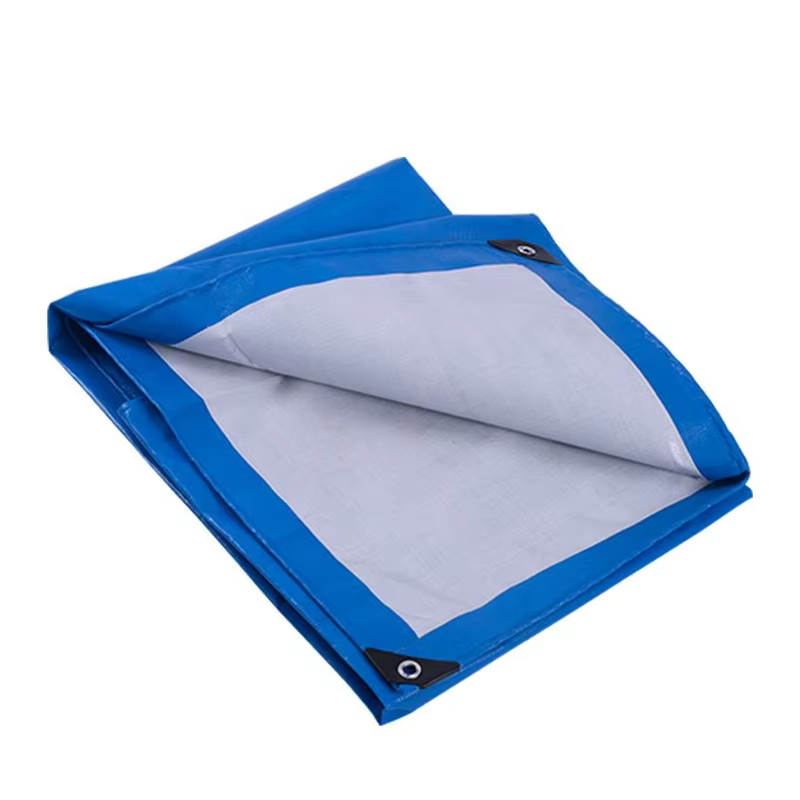 Blue White Reversible PE Tarpaulin Waterproof UV Tear-Resistant with Corner Grommets for Truck Tent Cover Sun Rain Protection
