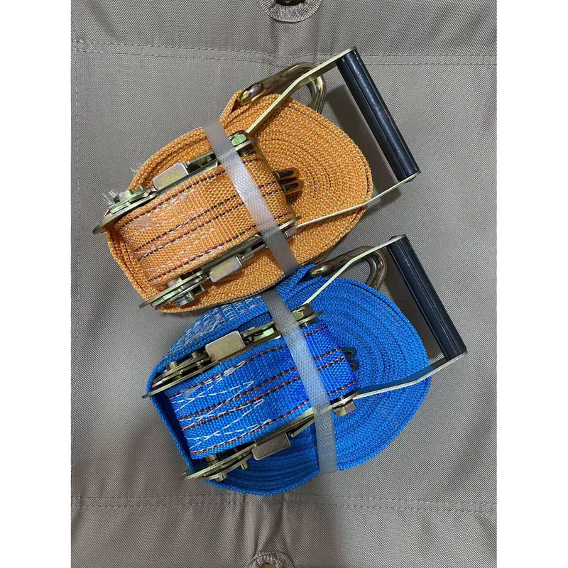 Blue and Orange Two-Tone Ratchet Tie Down Strap 50mm High-Strength Cargo Buckle Strap Polyester Truck Tie Down Set	