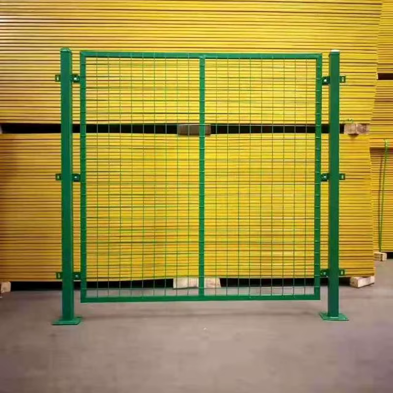 Yellow-Frame Safety Fence with Gate PVC-Coated Welded Mesh Barrier for Factory Workshop Isolation