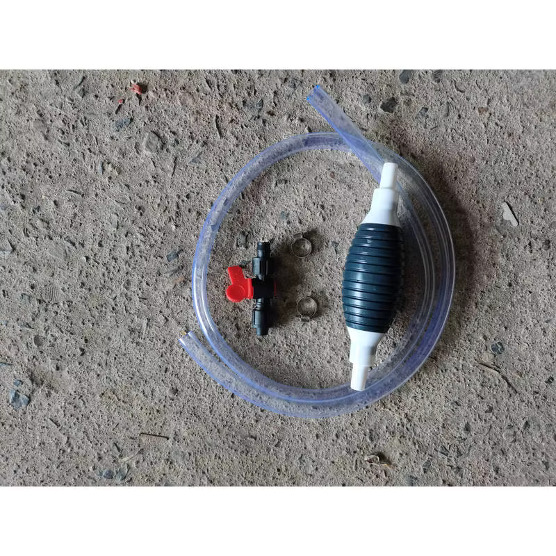 Manual Hand Squeeze-Ball Siphon Pump Set with Clear PVC Hose and Shut-Off Valve for Water/Oil/Fluids