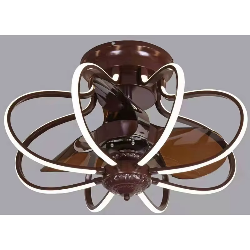 LED Ring Ceiling Fan Light Brown 5 Wooden Blades Modern Living Dining