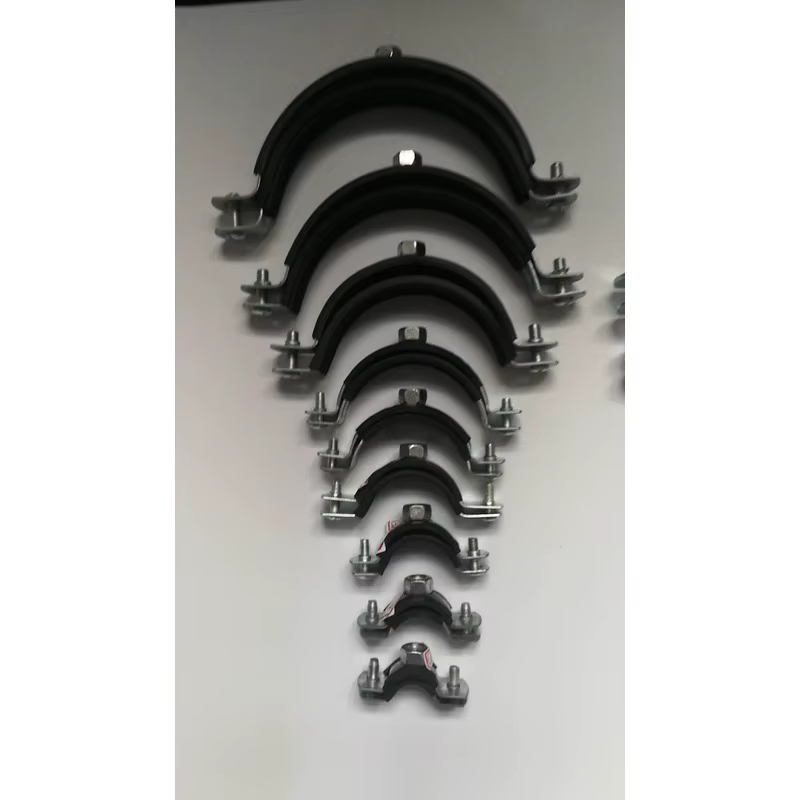 Rubber pipe clamp, plumbing vibration damping and fixing clamp, galvanized metal U-shaped pipe clamp