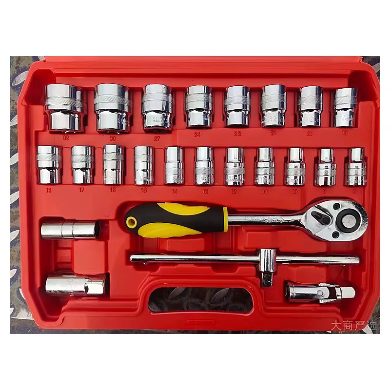37-Piece Mirror Polished Socket Wrench Set with 1/2 Inch Ratchet Wrench Polished Finish Tool Kit
