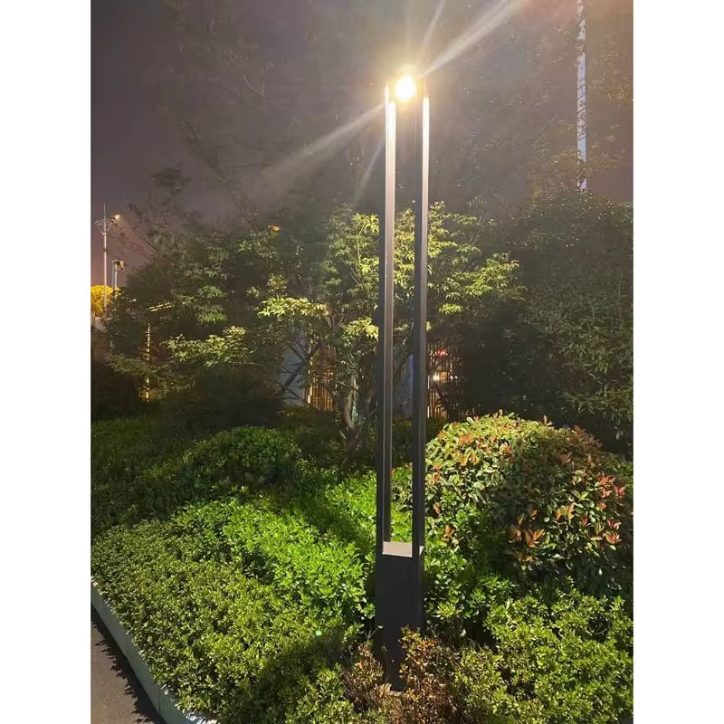 Lámpara LED de Jardín Doble Cabeza 3m 4m Poste Cónico Luz Exterior Columna de Acero Galvanizado Mármol Sintético Villa Comunidad Paisaje