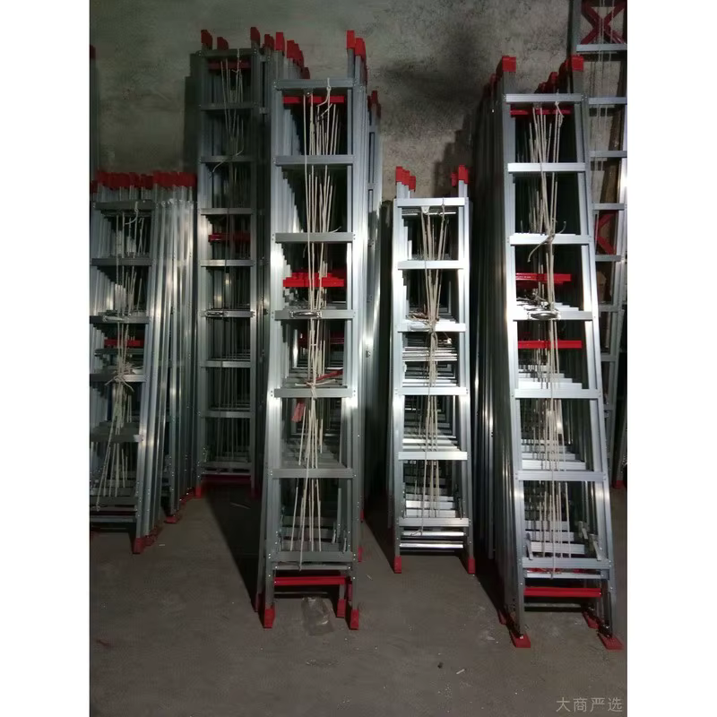Rope-Pulled Telescoping A-Frame Ladder Double-Sided