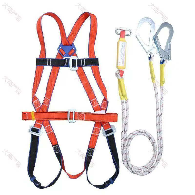 Five point full body high-altitude operation safety belt, buffering double hook polyester national standard GB/T 6095-2009