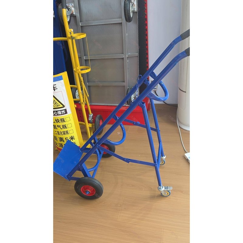 Dual Handle Single Oxygen Gas Cylinder Trolley with Cover, Industrial Oxygen Bottle Transport Cart