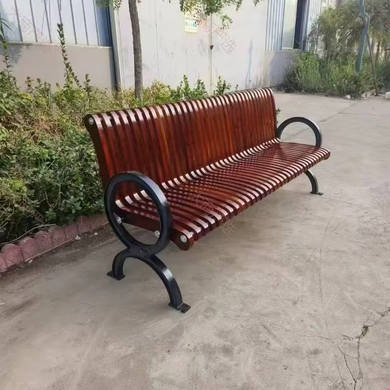 Zhengwang Plastic Industry, Outdoor Steel-Wood Park Bench, Cast Iron Frame + WPC Slat Seat, Long Bench for Scenic Spots & Streets