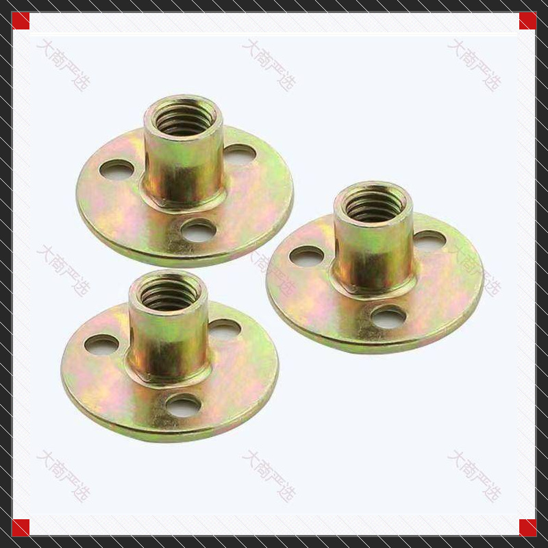 Yellow Zinc 4-Hole Flange Round Plate Threaded Insert Nut	