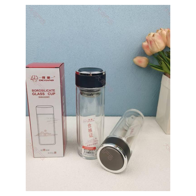 Shandong Dexian Double Layer High Borosilicate Glass Cup Built-in Stainless Steel Tea Filter Heat Insulated Anti-Scald Gift Packaging Customizable	